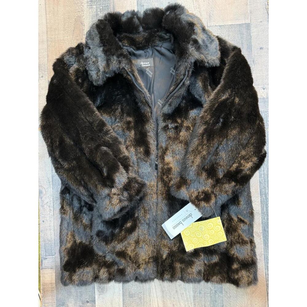 NWT Dennis by Dennis Basso Luxurious Black Faux Fur Coat women’s Size XL
